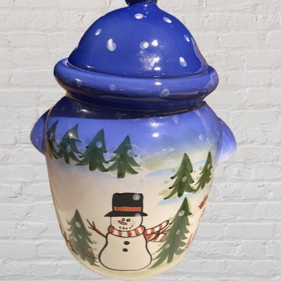 COOKIE JAR -- Snowman, Blue and White Christmas/Holiday Theme, New In The Box - Picture 2 of 11
